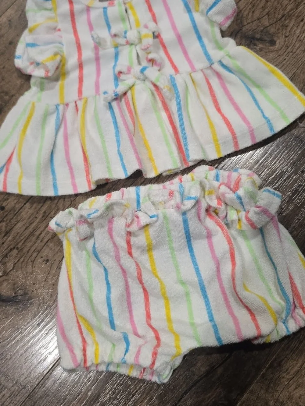 Jessica Simpson Baby Girls White Multi-Color Striped Ruffle Matching Set